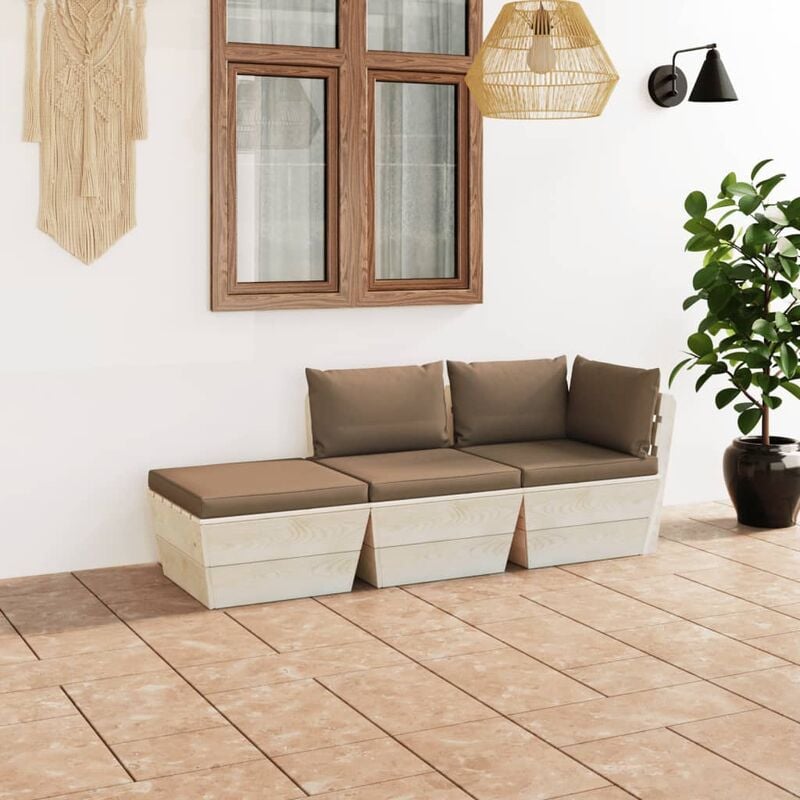 

Muebles de jardín de palets 3 pzas y cojines madera de abeto