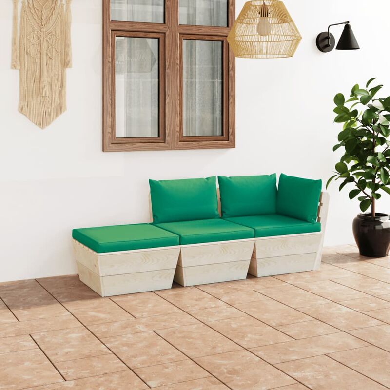 

Muebles de jardín de palets 3 pzas y cojines madera de abeto