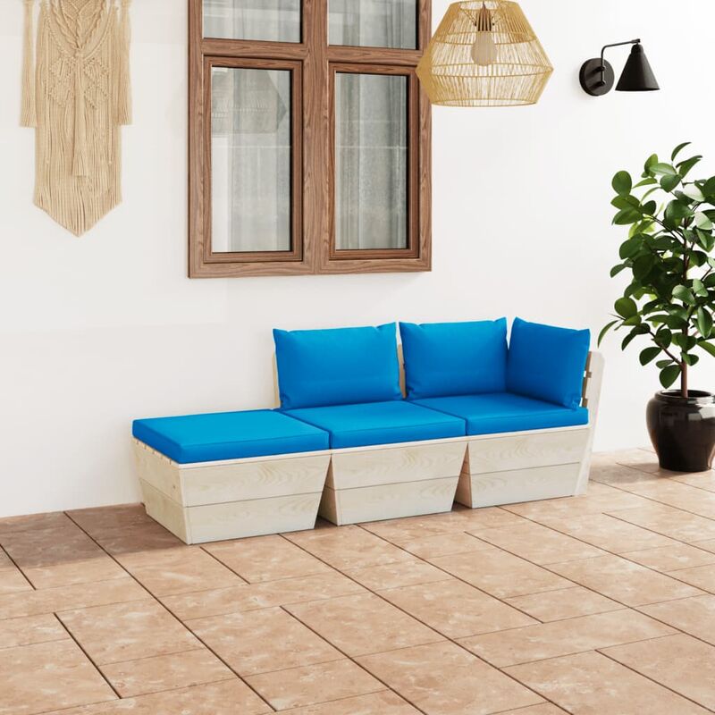 

Muebles de jardín de palets 3 pzas y cojines madera de abeto