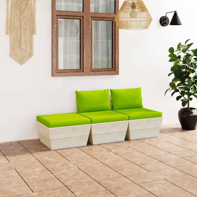 

Muebles de jardín de palets 3 pzas y cojines madera de abeto