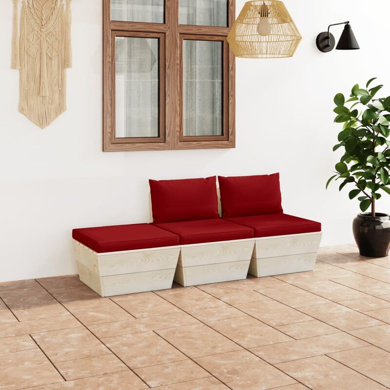 

Muebles de jardín de palets 3 pzas y cojines madera de abeto