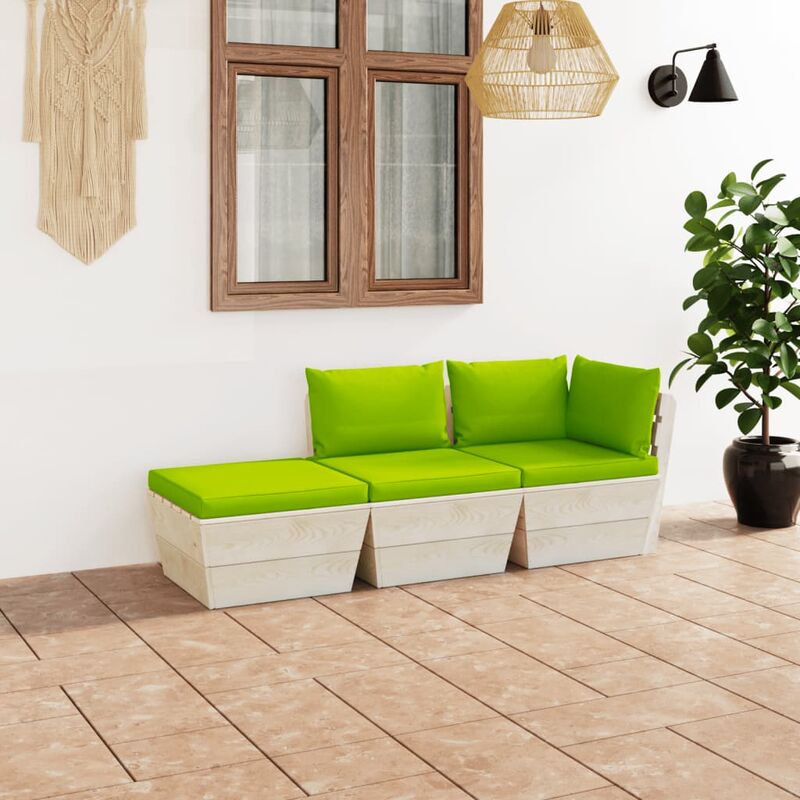 

Muebles de jardín de palets 3 pzas y cojines madera de abeto