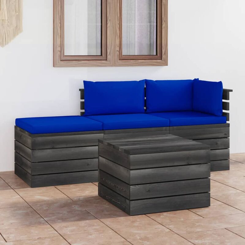 

Muebles de jardín de palets 4 piezas cojines madera maciza pino
