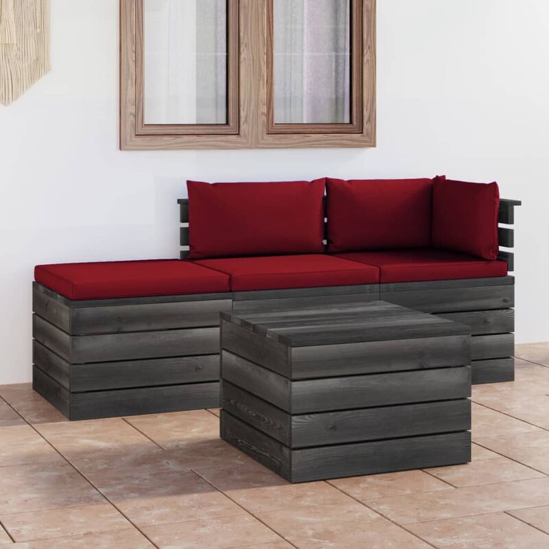 

Muebles de jardín de palets 4 piezas cojines madera maciza pino