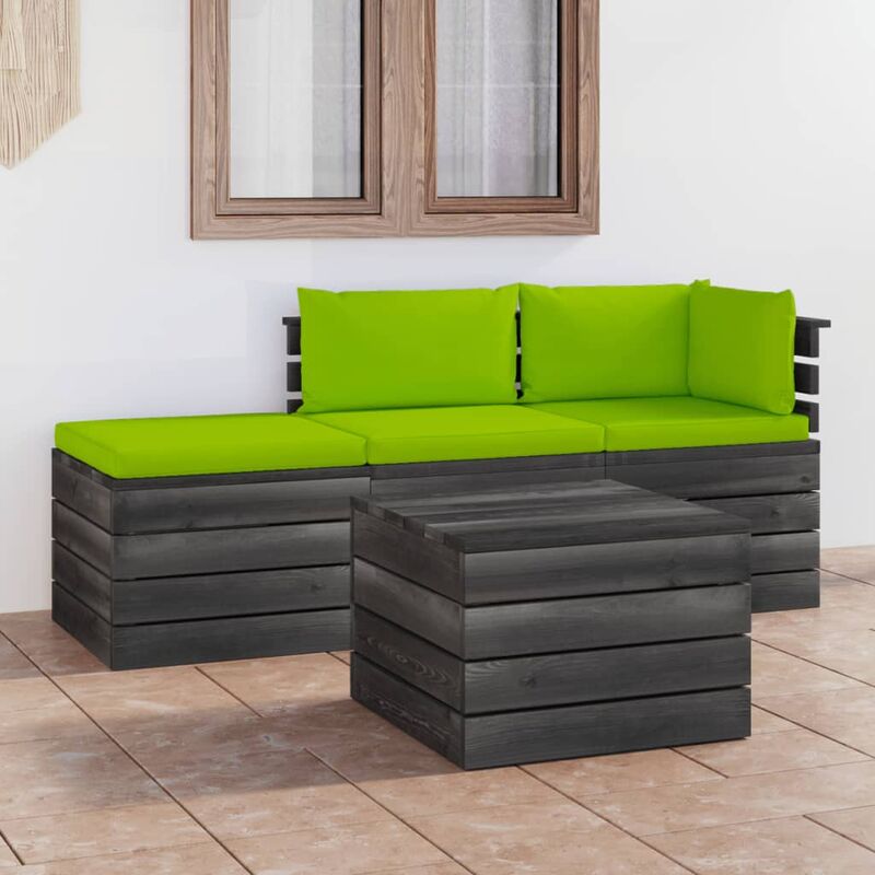 

Muebles de jardín de palets 4 piezas cojines madera maciza pino