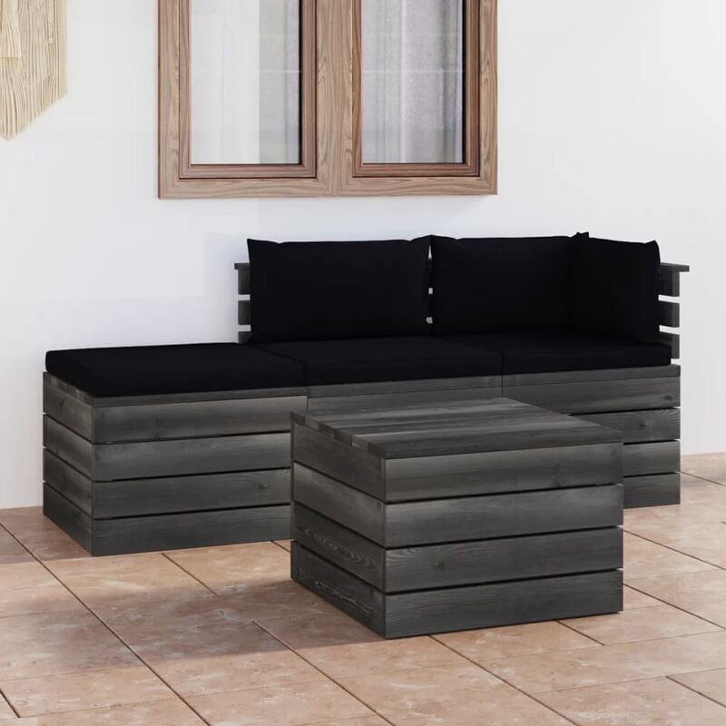 

Muebles de jardín de palets 4 piezas cojines madera maciza pino