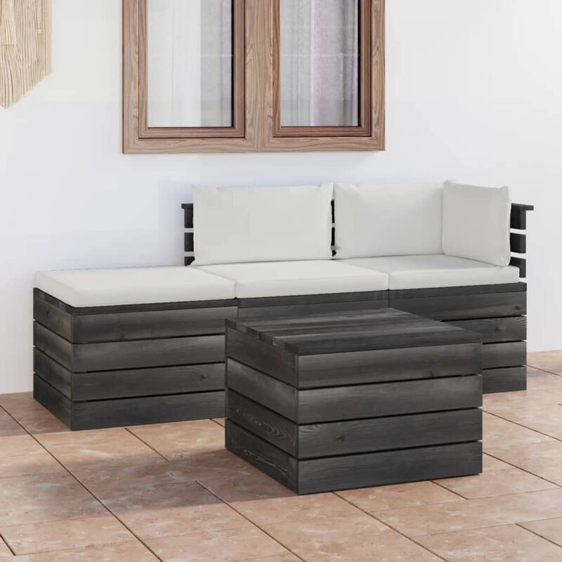 

Muebles de jardín de palets 4 piezas cojines madera maciza pino