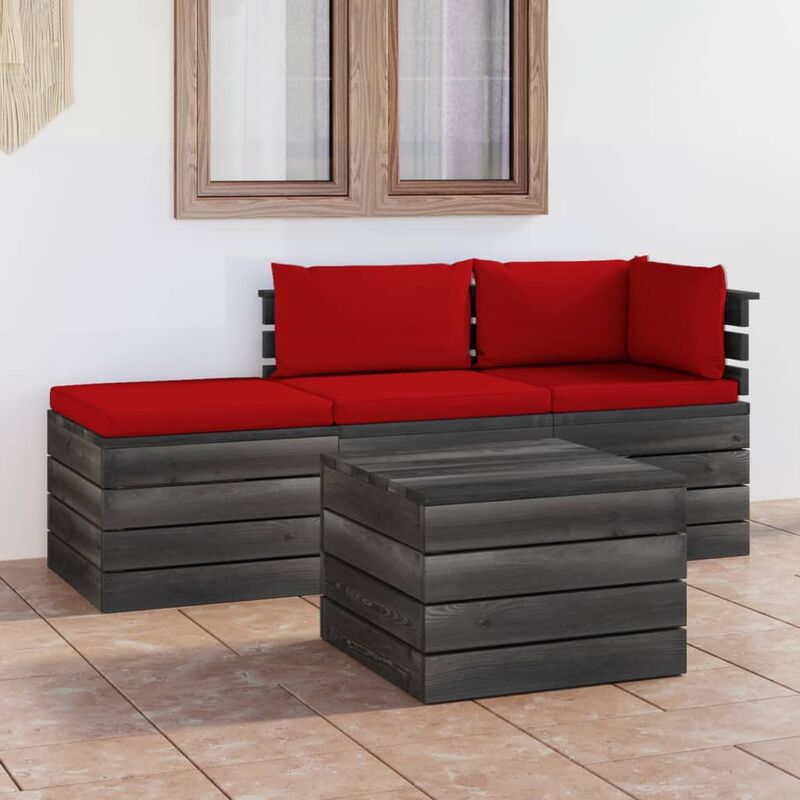 

Muebles de jardín de palets 4 piezas cojines madera maciza pino