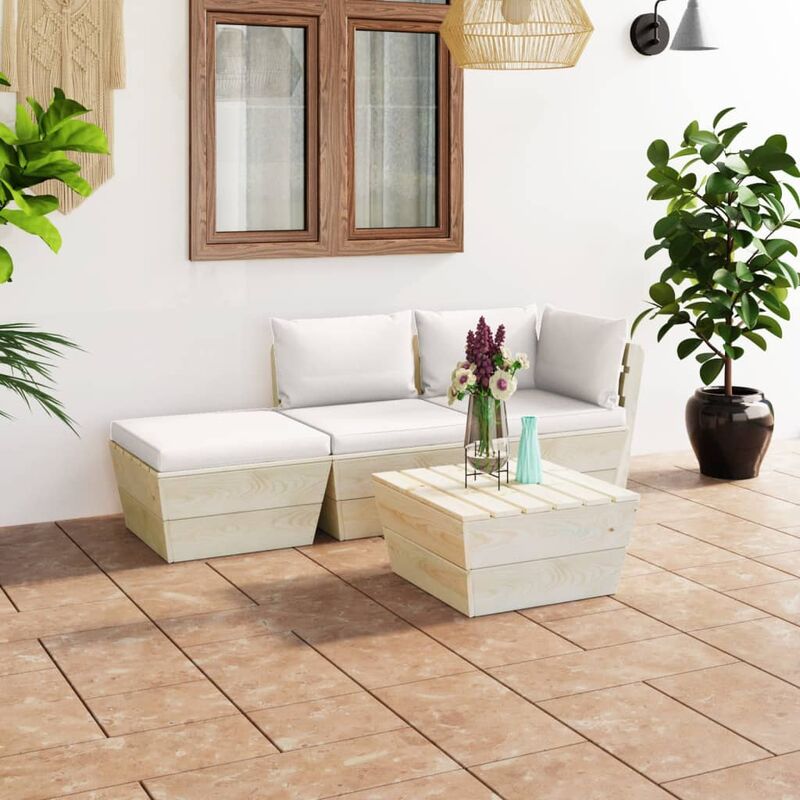 

Muebles de jardín de palets 4 pzas y cojines madera de abeto
