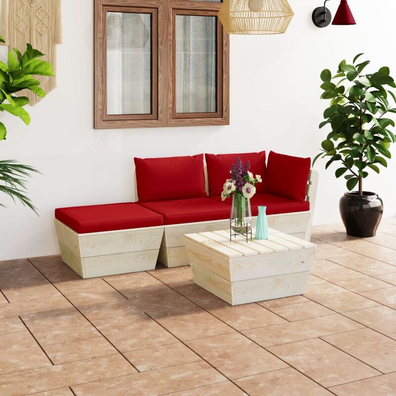 

Muebles de jardín de palets 4 pzas y cojines madera de abeto