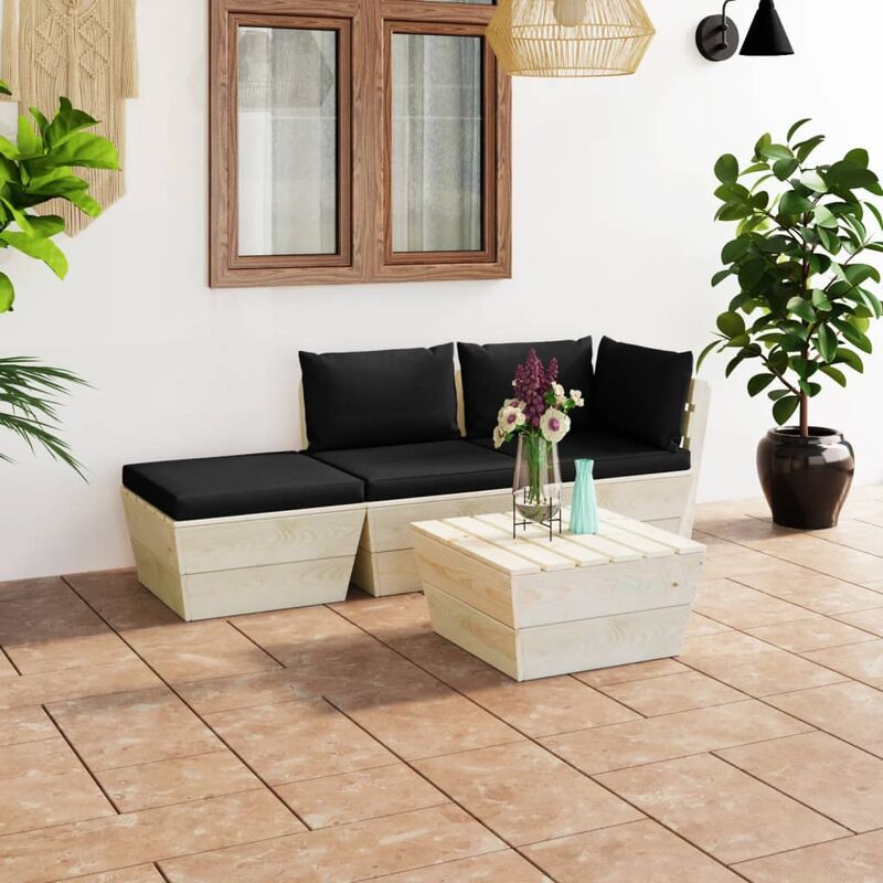 

Muebles de jardín de palets 4 pzas y cojines madera de abeto