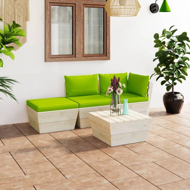 

Muebles de jardín de palets 4 pzas y cojines madera de abeto
