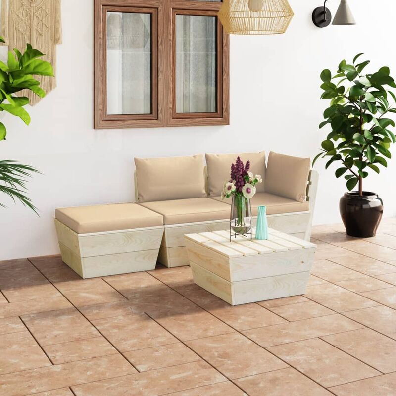 

Muebles de jardín de palets 4 pzas y cojines madera de abeto
