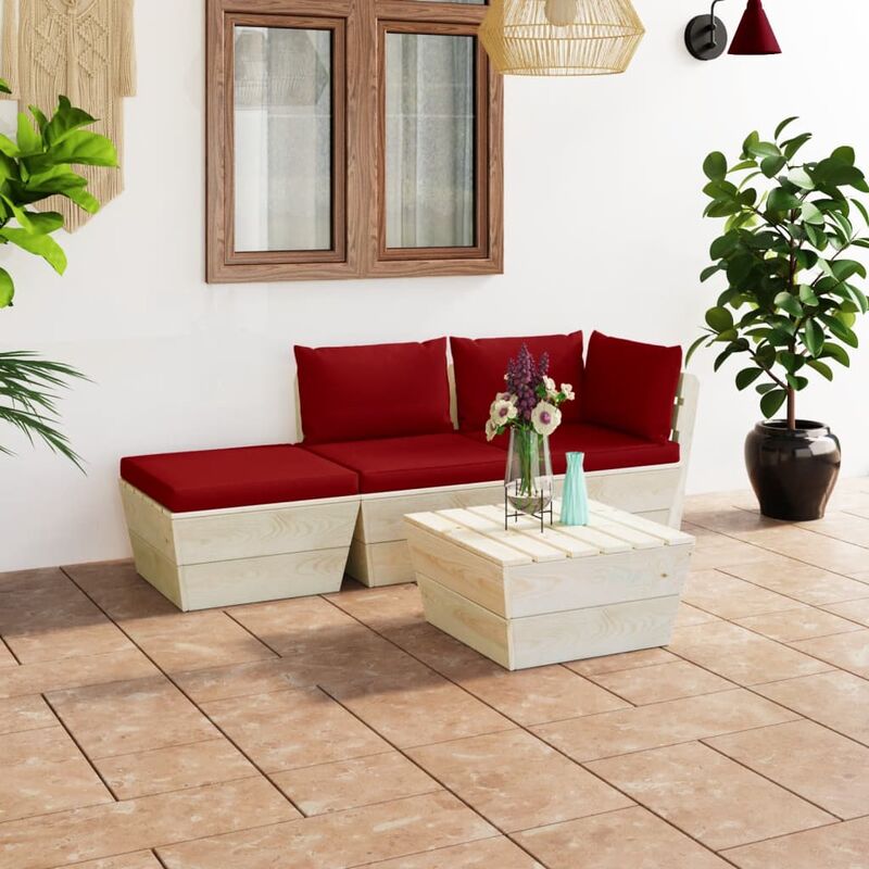 

Muebles de jardín de palets 4 pzas y cojines madera de abeto