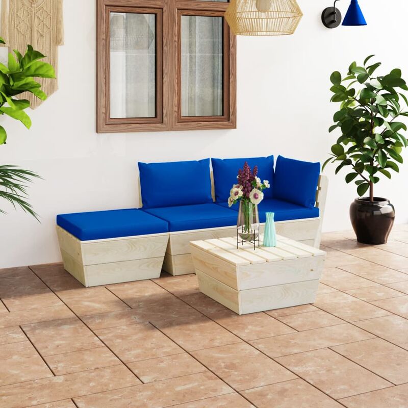

Muebles de jardín de palets 4 pzas y cojines madera de abeto