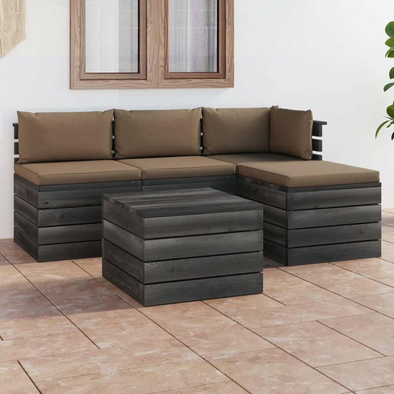 

Muebles de jardin de palets 5 piezas cojines madera maciza pino