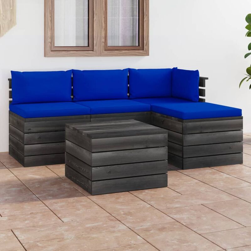 

Muebles de jardín de palets 5 piezas cojines madera maciza pino
