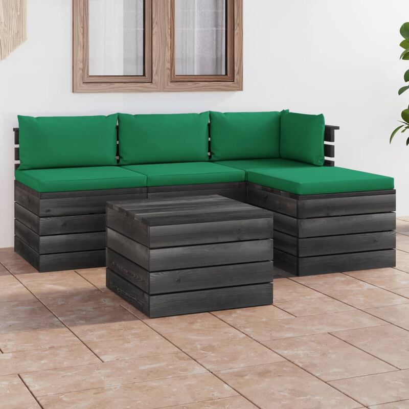 

Muebles de jardín de palets 5 piezas cojines madera maciza pino