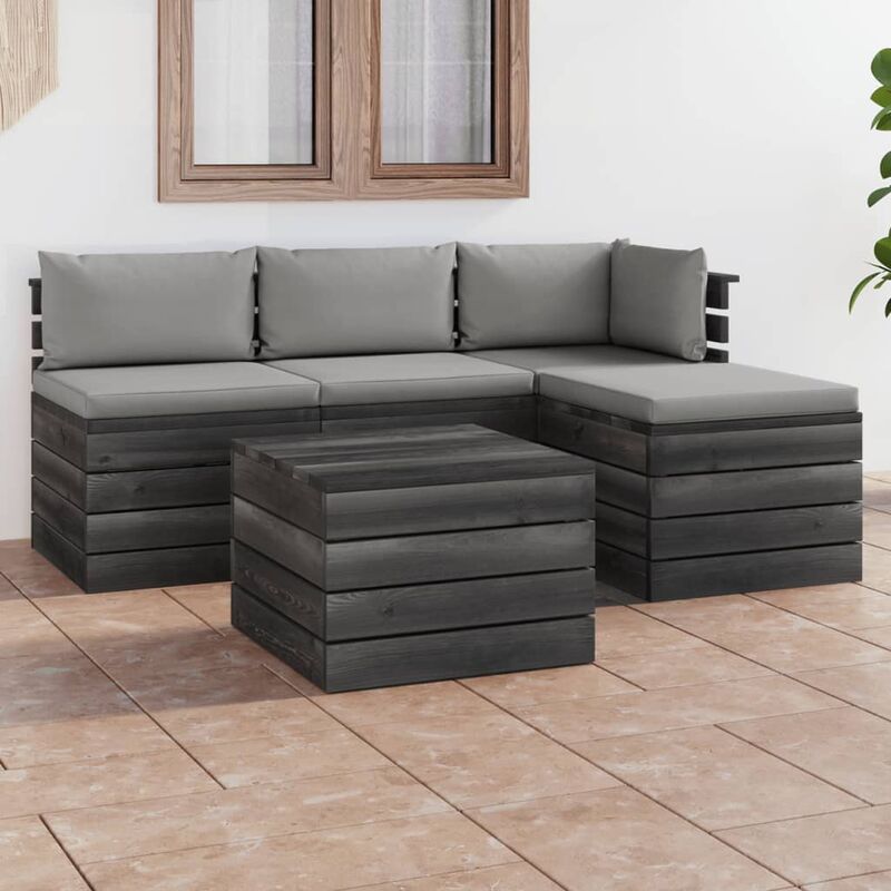 

Muebles de jardín de palets 5 piezas cojines madera maciza pino