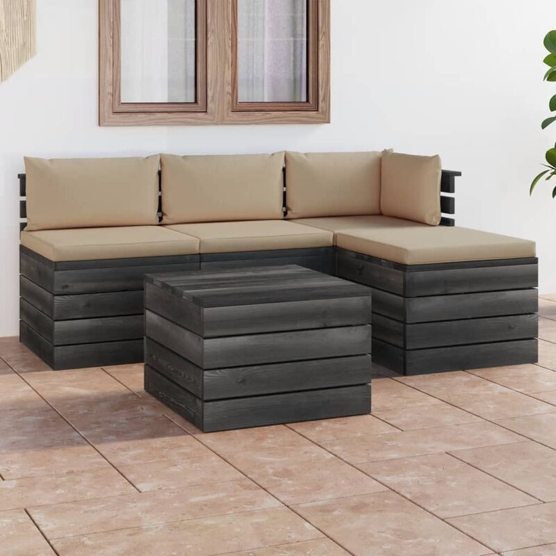 

Muebles de jardín de palets 5 piezas cojines madera maciza pino