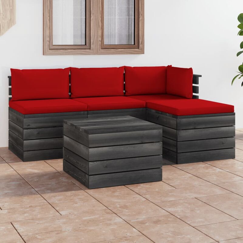 

Muebles de jardín de palets 5 piezas cojines madera maciza pino
