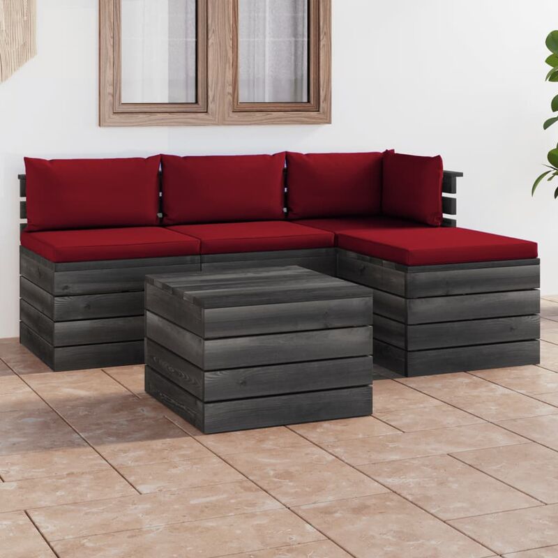 

Muebles de jardín de palets 5 piezas cojines madera maciza pino