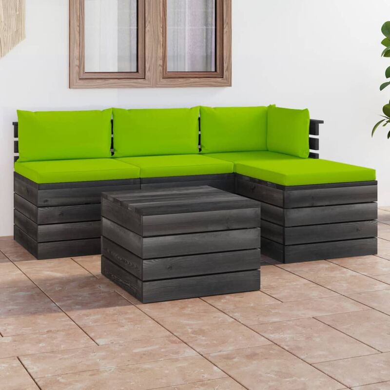 

Muebles de jardín de palets 5 piezas cojines madera maciza pino