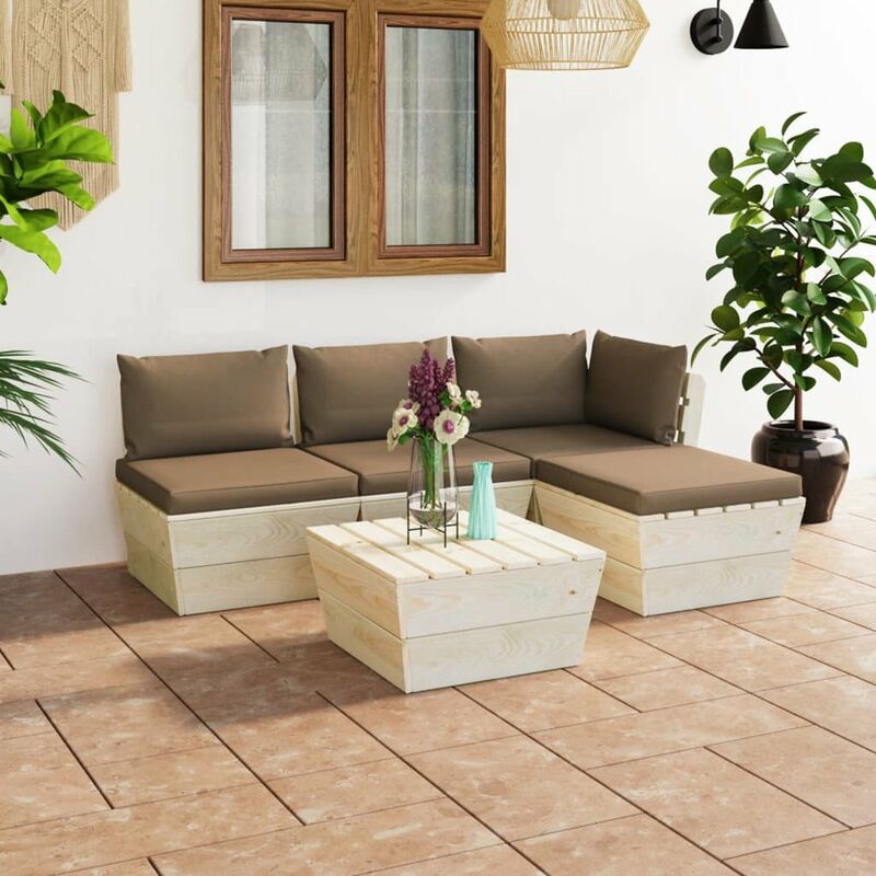 

Muebles de jardin de palets 5 piezas y cojines madera de abeto