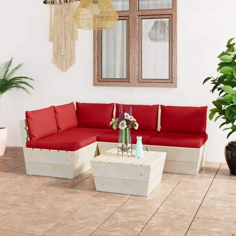 

Muebles de jardín de palets 5 piezas y cojines madera de abeto