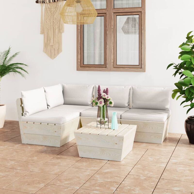 

Muebles de jardín de palets 5 piezas y cojines madera de abeto