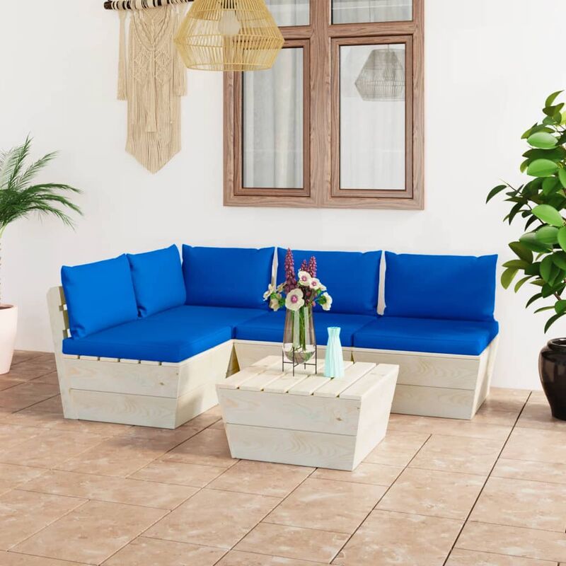 

Muebles de jardín de palets 5 piezas y cojines madera de abeto