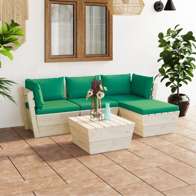 

Muebles de jardín de palets 5 pzas y cojines madera de abeto