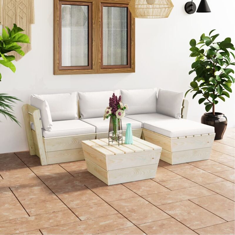 

Muebles de jardín de palets 5 pzas y cojines madera de abeto