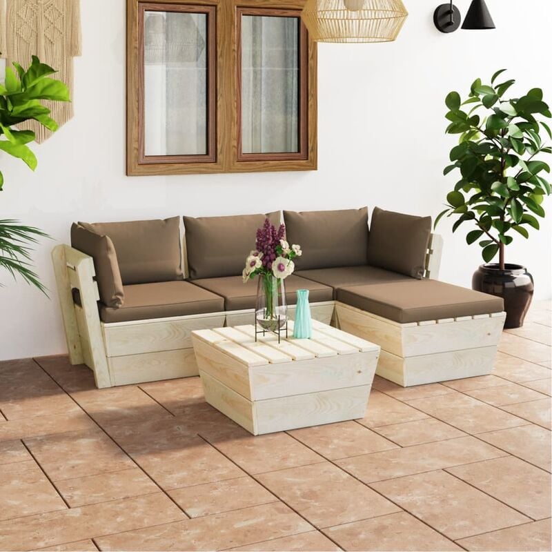 

Muebles de jardín de palets 5 pzas y cojines madera de abeto