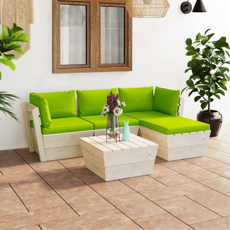

Muebles de jardín de palets 5 pzas y cojines madera de abeto