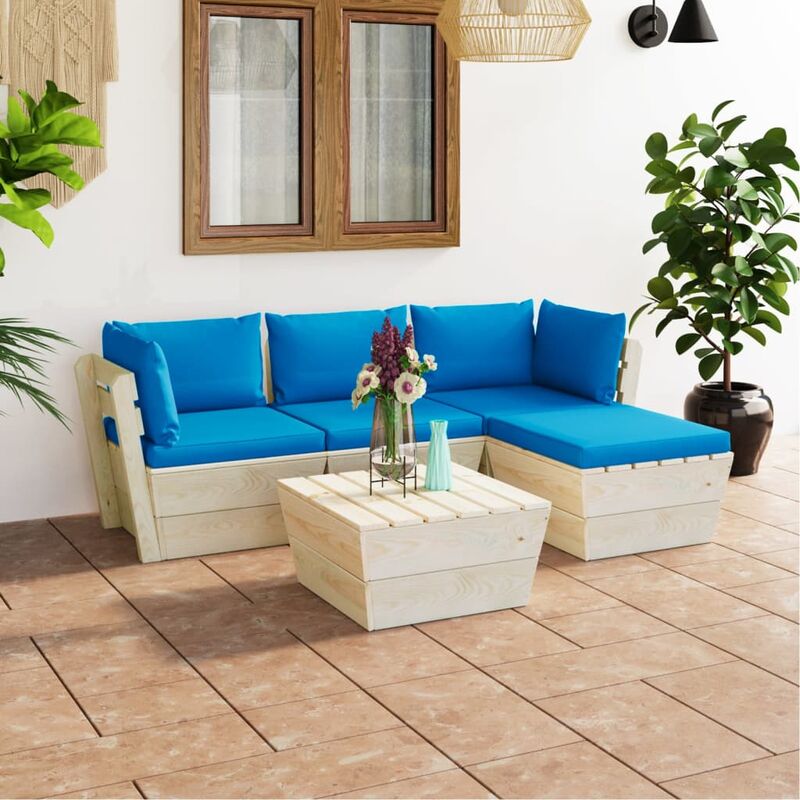 

Muebles de jardín de palets 5 pzas y cojines madera de abeto