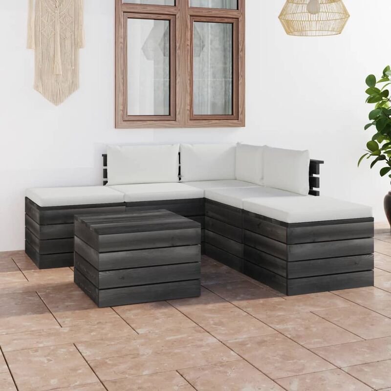 

Muebles de jardín de palets 6 piezas cojines madera maciza pino