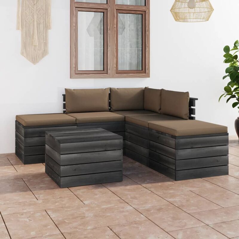

Muebles de jardín de palets 6 piezas cojines madera maciza pino