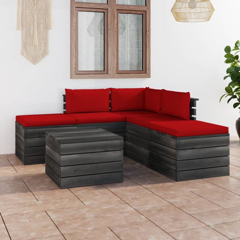 

Muebles de jardín de palets 6 piezas cojines madera maciza pino