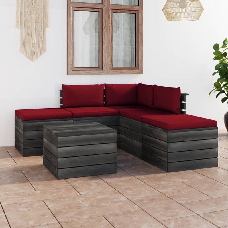

Muebles de jardín de palets 6 piezas cojines madera maciza pino