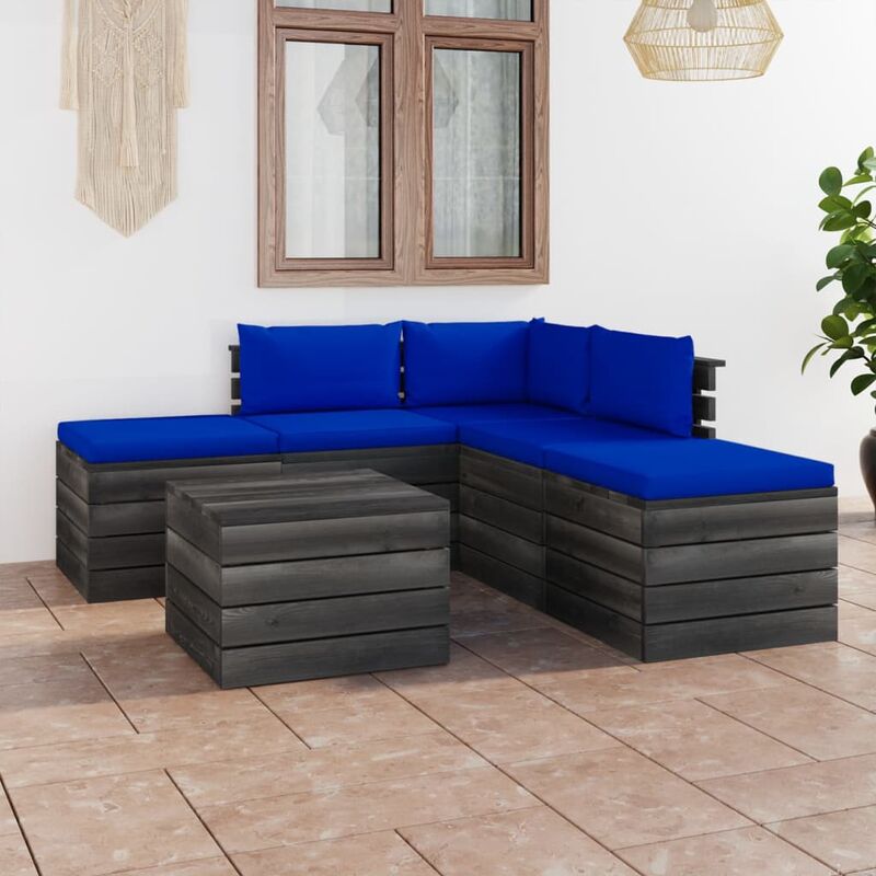 

Muebles de jardín de palets 6 piezas cojines madera maciza pino