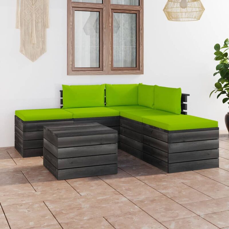 

Muebles de jardín de palets 6 piezas cojines madera maciza pino