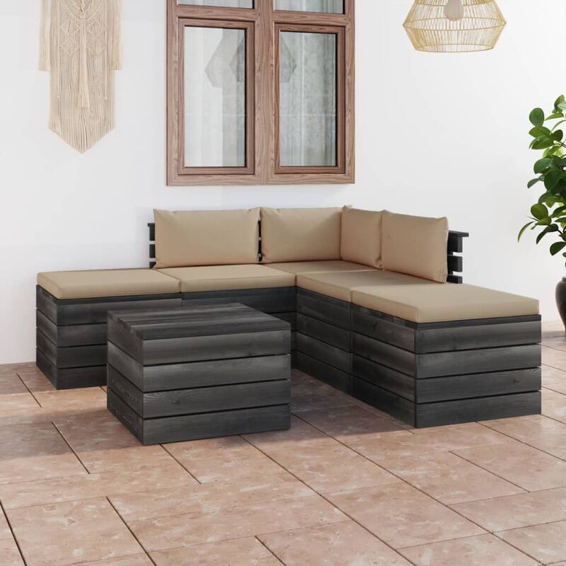 

Muebles de jardín de palets 6 piezas cojines madera maciza pino