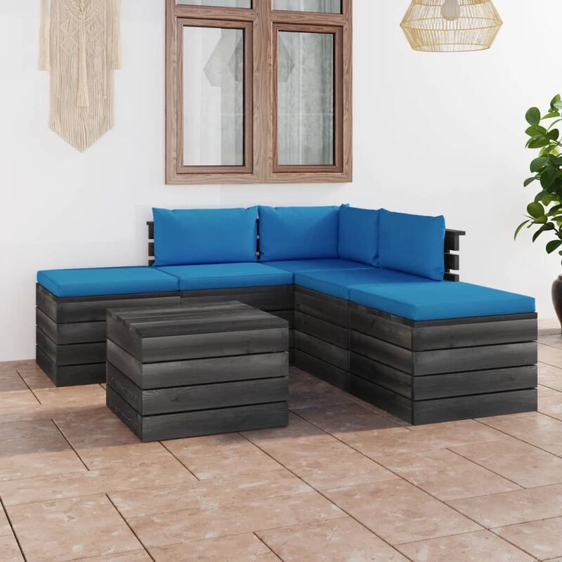 

Muebles de jardín de palets 6 piezas cojines madera maciza pino