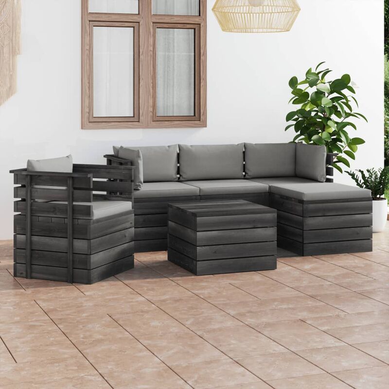 

Muebles de jardín de palets 6 piezas cojines madera maciza pino