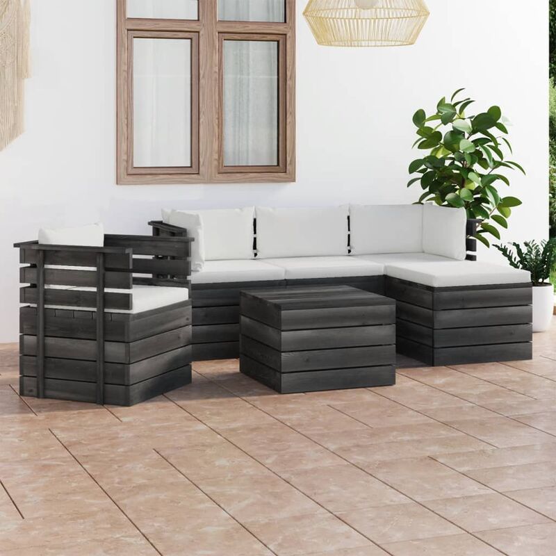 

Muebles de jardín de palets 6 piezas cojines madera maciza pino