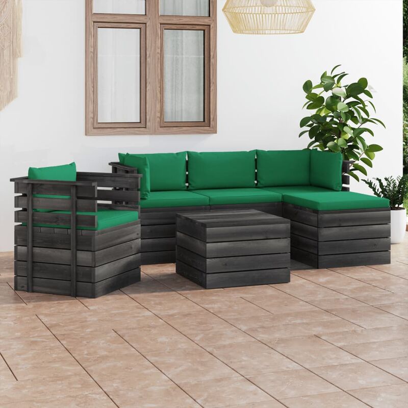 

Muebles de jardín de palets 6 piezas cojines madera maciza pino