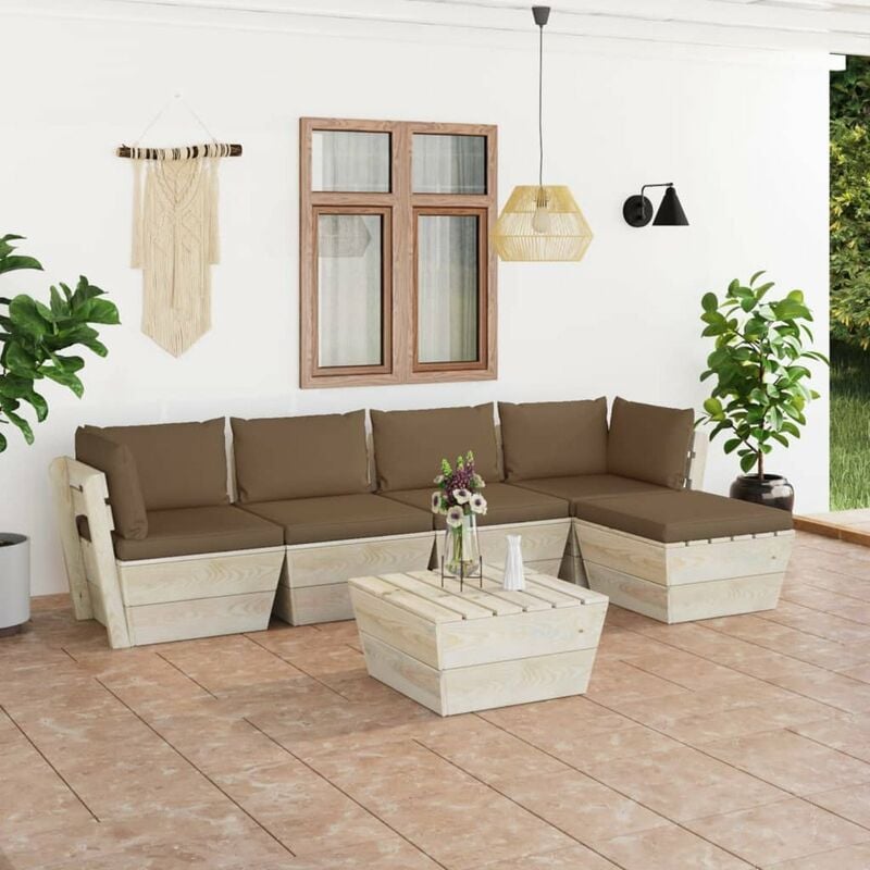 

Muebles de jardin de palets 6 piezas y cojines madera de abeto