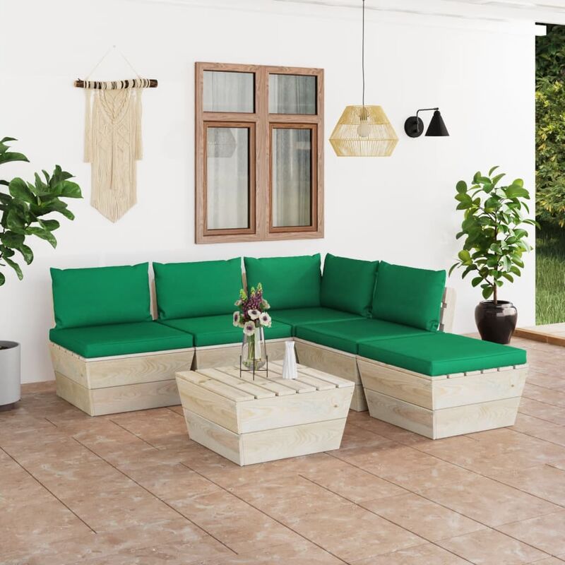 

Muebles de jardín de palets 6 piezas y cojines madera de abeto
