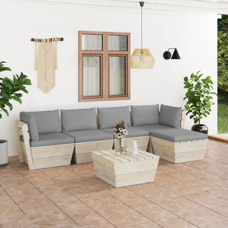

Muebles de jardín de palets 6 piezas y cojines madera de abeto
